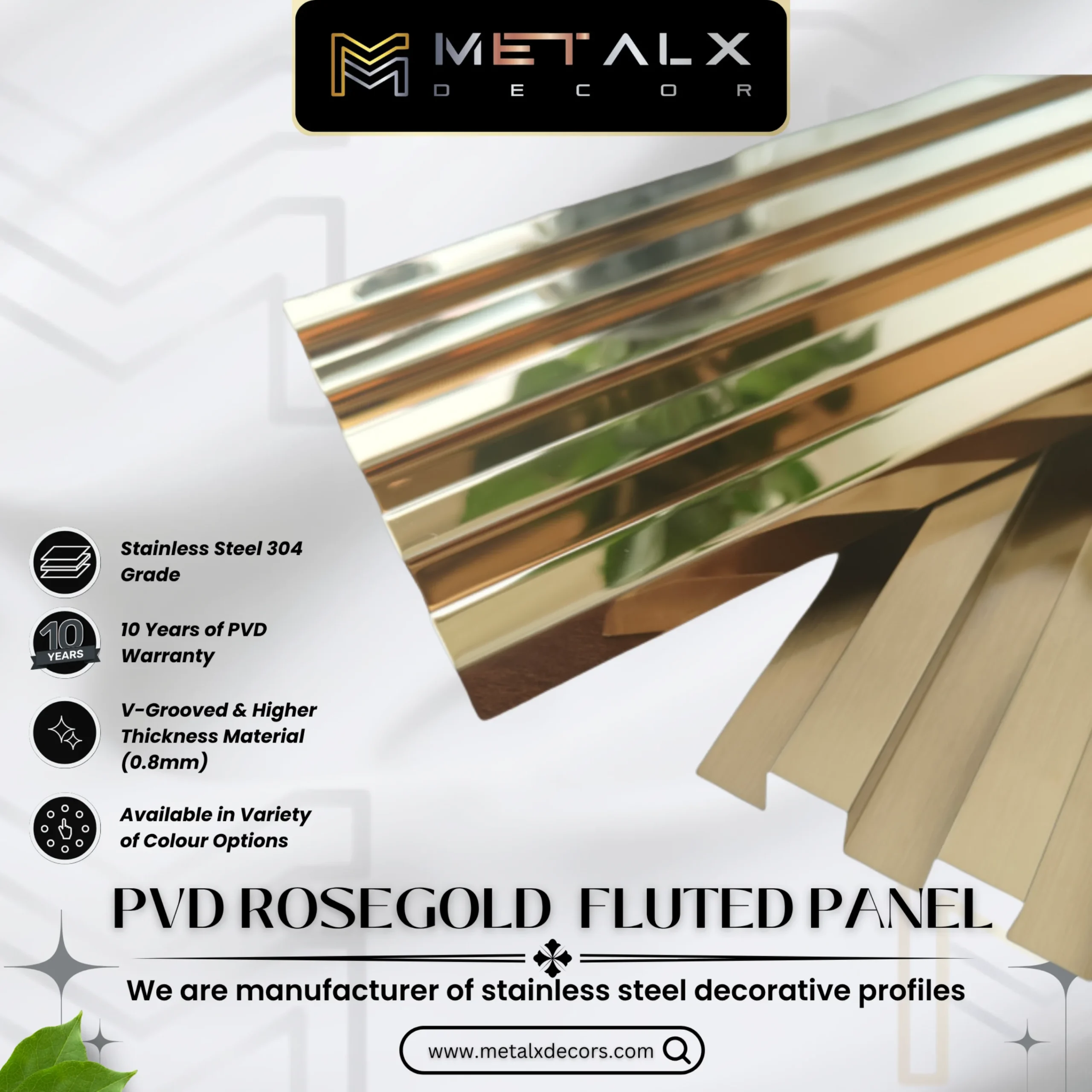 PVD Rose Gold Fluted Panel