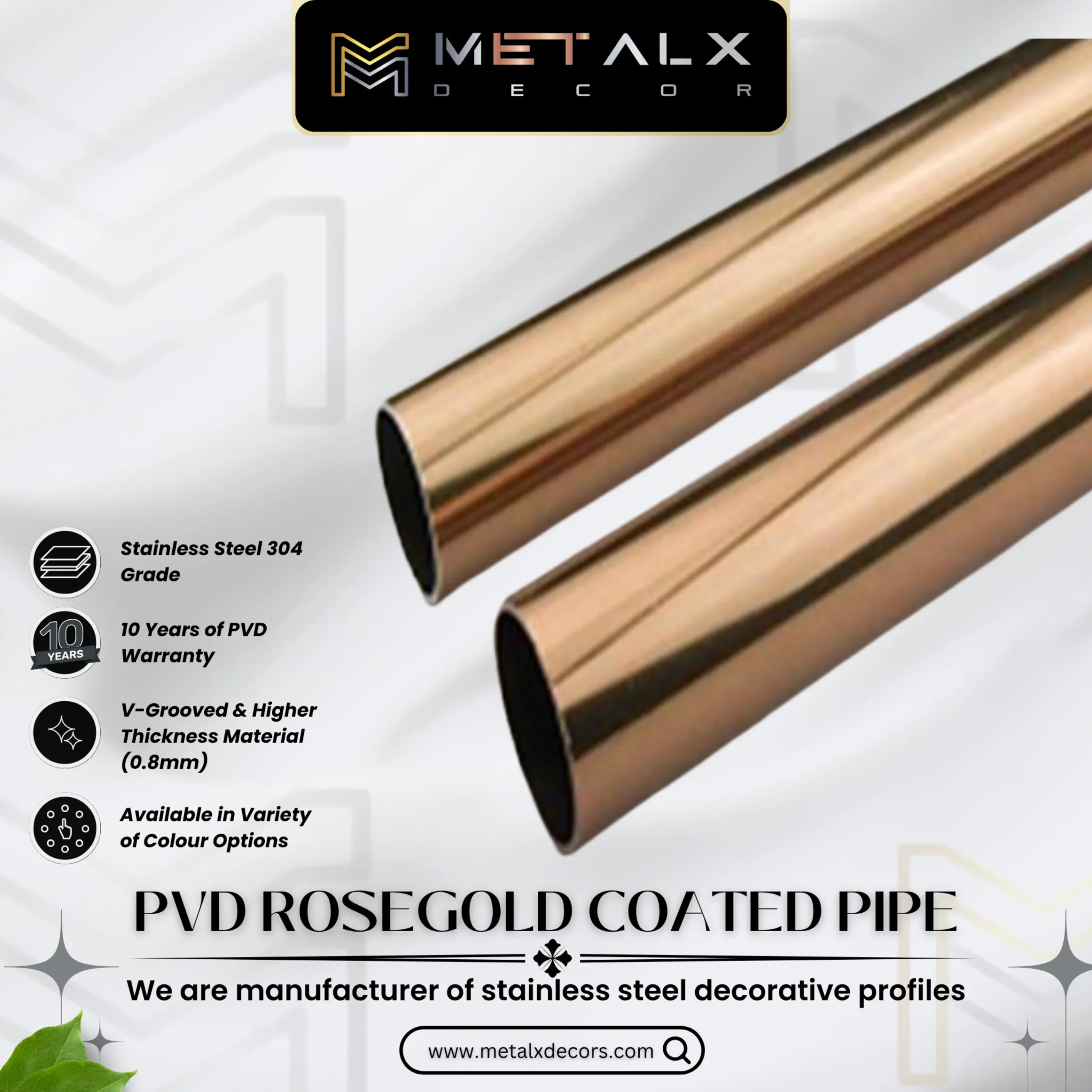 PVD Rose Gold Coated Pipes